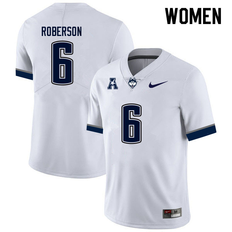 Women #6 Ta'Quan Roberson Uconn Huskies College Football Jerseys Sale-White